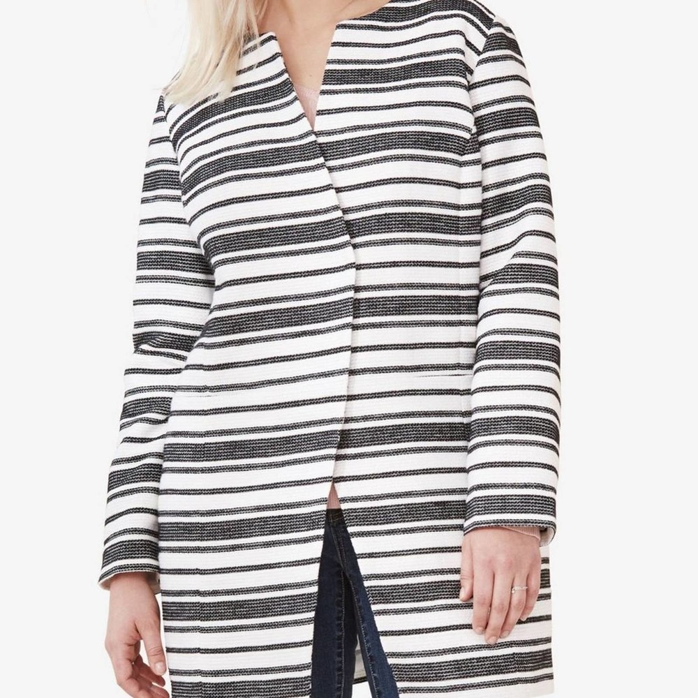 ELLOS MARI JACQUARD STRIPED BLUE & WHITE LONG BLAZER SIZE 10